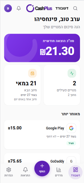 Cash Plus Mobile Dashboard